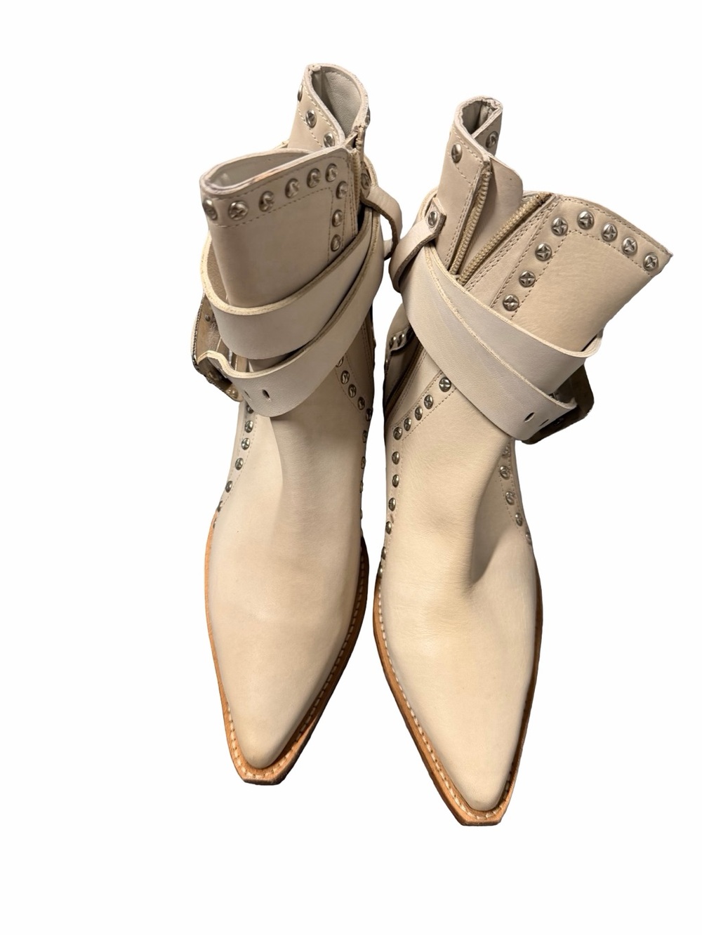 Free People Cream Studded Leather Ankle Boots